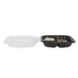 CLAMSHELL 3-COMPT MW 40oz 9"sq 3"h PP BLK/ CLR 100/cs