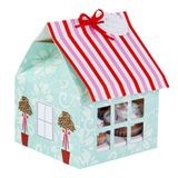 CUPCAKE BOX 6"sq 7-3/4h WINDOW PAPER PINK/ BLUE HOUSE 100/cs
