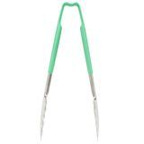 9 -inch stainless steel one-piece scalloped tongs with green Kool-Touch handle, Vollrath 4780970