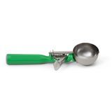 #12 Disher, round, 2-7/16" bowl dia., 2-2/3 oz. capacity, 18-8 stainless with one-piece color coded green plastic handle, USA Made, Vollrath 47142