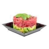 MODERN PLATE 4"sq & FORK 4"l PS BLACK/ SILVER 100/cs