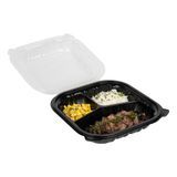 CLAMSHELL 3-COMPT MW 40oz 9"sq 3"h PP BLK/ CLR 50/cs