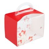 CUPCAKE BOX FLOWER BIRD & HNDL 5x3-1/4x4" PET RED/ CLR 100/cs