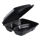 TAKEOUT HINGED 9x9x3" SQUARE 3-COMPT FOAM PS BLACK 200/cs