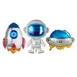 BALLOON 3-PC SPACE SET MYLAR UFO ASTRONAUT ROCKETSHP 100/cs