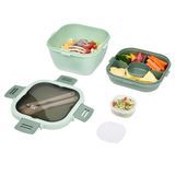 Lunch box W/ Utensils Mw 58oz 7-1/4"Sq Plastic Green 1/cs 10 Adult Lbox