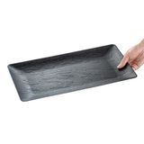 DISPOSABLE PLATE 17x9-1/4" RECT PLASTIC MATTE BLK 25/cs