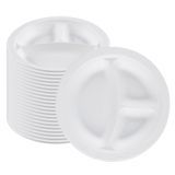 PLATE 9"dia 3/4"h MW 3-COMPT PLASTIC WHITE 100/cs