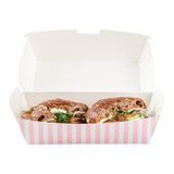 CLAMSHELL HOT DOG 6-3/4x3-1/2" 3-1/2"h PAPER PINK &WHT 100/cs