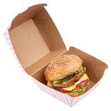 BURGER BOX 4"sq 3-3/4"h RIPPLE PAPER PINK/ WHT STRIPE 100/cs