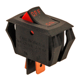 Allpoints 42-1663 Rocker Switch, on/off, SPST, (2) 1/4" tab terminals, black with red, 125/250v, 10