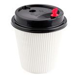 LID F/ COFFEE CUP 8-20oz RED PLUG POLYPRO BLACK 500/cs