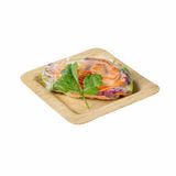 PLATE BAMBOO 4-3/4" SQAURE RAISED-EDGE NATURAL 100/cs