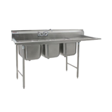 Eagle 414-16-3-18R-X 414 Series Sink, three compartment, 74-3/8"W x 27-1/2"D, 430 stainless steel top with 304 stainless steel sink bowls, 16"W x 20"