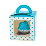 CUPCAKE BOX 4-1/2"sq 4-1/2"h WINDOW PAPER BLUE DOT 100/cs