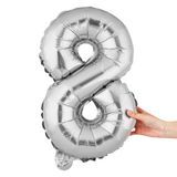 BALLOON NUMBER "8" MYLAR 16" SELF-SEALING SILVER