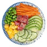 BENTO ASIAN BOWL 10oz 6-1/2dia PLASTIC WHITE & BLUE 100/cs