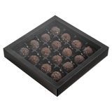 CANDY BOX 9"sq 1-1/2"h 16-CMPT PAPER BLACK 10/cs