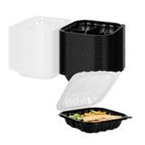 CLAMSHELL 3-COMPT MW 34oz 8"sq 3"h PP BLK/ CLR 50/cs