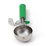 #12 Disher, round, 2-7/16" bowl dia., 2-2/3 oz. capacity, 18-8 stainless with one-piece color coded green plastic handle, USA Made, Vollrath 47142