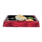BENTO BOX 5-COMPT 8-1/2"sq 19oz PLASTIC BLACK/ RED 100/cs