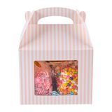 GABLE/ LUNCH BOX w/ WINDOW 10x7x8" PAPER PINK & WHT 25/cs