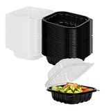 CLAMSHELL CONTAINER MW 16oz 6"sq 3"h PP BLK/ CLR 50/cs