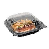 CLAMSHELL CONTAINER MW 34oz 8"sq 3"h PP BLK/ CLR 50/cs
