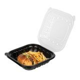 CLAMSHELL CONTAINER MW 34oz 8"sq 3"h PP BLK/ CLR 50/cs