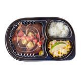 FOOD CONTAINER 19oz 9-1/4x6" OVAL 3-COMP PLASTIC BLK 50/cs