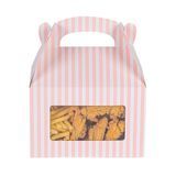 GABLE BOX w/ WINDOW 8-1/2"l 4-3/4"w PAPER PINK & WHT 25/cs