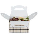 GABLE/ LUNCH BOX COMPOSTABLE 4x2-1/2" PAPER PLAID 100/cs