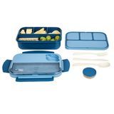 LUNCH BOX W/ UTENSILS MW 44oz 9x6-1/2" PLASTIC BLUE 1/cs