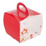 CUPCAKE BOX FLOWER BIRD 4"sq 4-1/4"h W/ HNDL PET RED 100/cs
