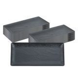 DISPOSABLE PLATE 14-1/4x6-1/4" RECT PLASTIC MATTE BLK 100/cs