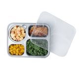 CONTAINER W/ LID 57oz 4-COMP TAMPER 10x8" PLS SILVER 100/cs