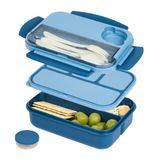 LUNCH BOX W/ UTENSILS MW 44oz 9x6-1/2" PLASTIC BLUE 1/cs