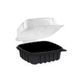 TAKEOUT HINGED 6x6x3" 1-COMP 18oz PP BLACK/CLEAR 420/cs