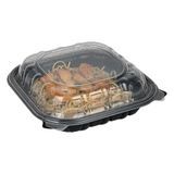 CLAMSHELL CONTAINER MW 40oz 9"sq 3"h PP BLK/ CLR 50/cs