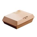 HINGED TAKEOUT 5.5"SQ 2.6"h PAPER NO PFAS KRAFT 300/cs