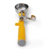 #20 Disher, round bowl, 1-5/8 oz. capacity, 2" bowl dia., 18-8 stainless with one-piece color coded yellow plastic handle, USA Made, Vollrath 47144