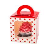 CUPCAKE BOX 4-1/2"sq 4-1/2"h WINDOW PAPER RED DOT 100/cs