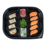 BENTO BOX 51oz 12-1/4x9-3/4" 5-COMPT PLS BLACK 50/cs