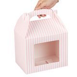 GABLE/ LUNCH BOX w/ WINDOW 10x7x8" PAPER PINK & WHT 25/cs
