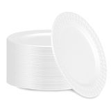 PLATE 9"dia DIAMOND RIM CMPST BAGASSE NO PFAS WHITE 25/cs