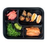 BENTO BOX 26oz 10-1/2x8" RECT 5-COMPT PLASTIC BLACK 100/cs