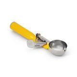 #20 Disher, round bowl, 1-5/8 oz. capacity, 2" bowl dia., 18-8 stainless with one-piece color coded yellow plastic handle, USA Made, Vollrath 47144