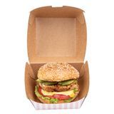 BURGER BOX 4"sq 3-3/4"h RIPPLE PAPER PINK/ WHT STRIPE 100/cs