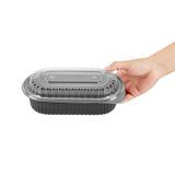 FOOD CONTAINER/ DOME LID 32oz 9-1/4x6" OVAL PLS BLK 100/cs