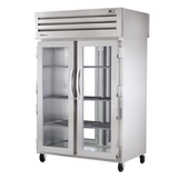 TRUE STA2RPT-2G-2S-HC SPEC SERIES Pass-thru Refrigerator, two-section, stainless steel front & sides, (2) glass doors front, (2) stainless steel